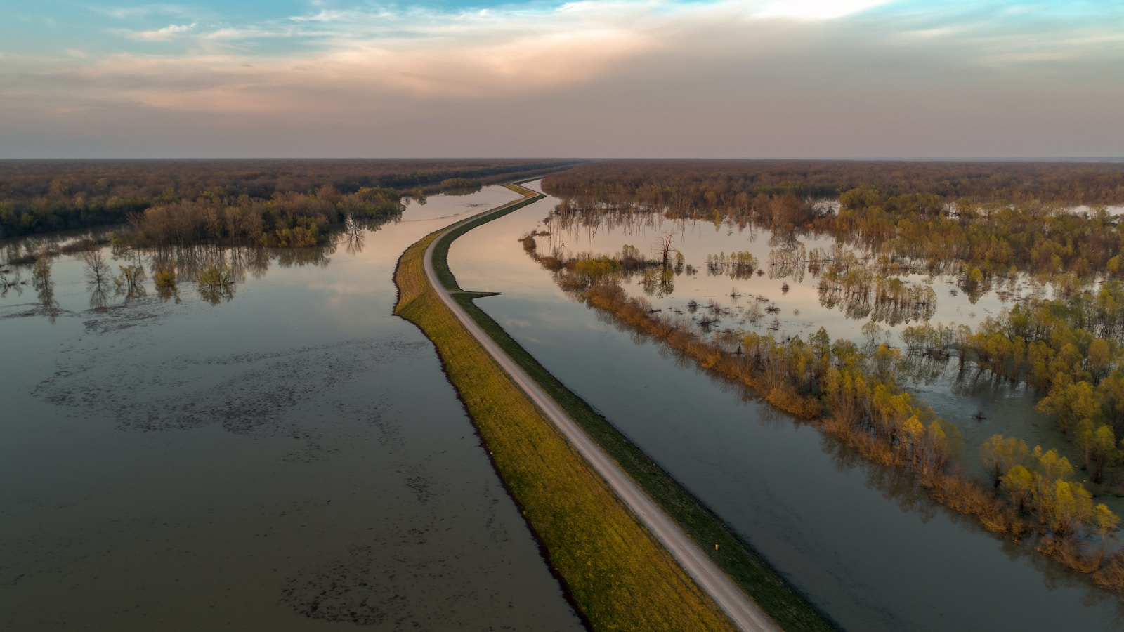 The Yazoo River out of it's banks near highway 61 North. Flood waters up to the levee road.